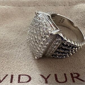 David Yurman Silver Ring with White Diamonds sz7